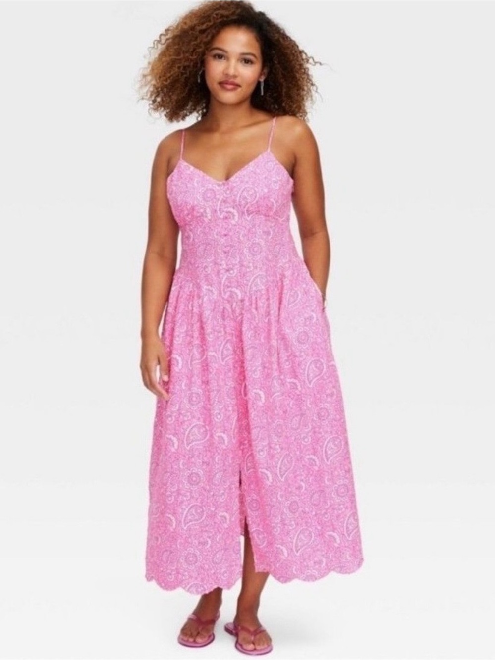 Roller Rabbit x Target Pink Floral Paisley Midi Dress with Spaghetti Straps